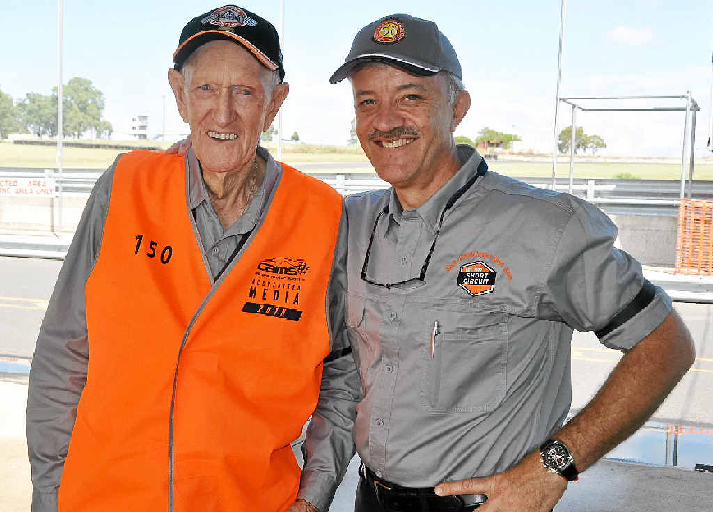 PAYING THEIR RESPECTS: Short Circuit Motorsport Association secretary Fred Berge and president Derek Pingel paid tribute to Bill Campbell with black armbands. PAYING THEIR RESPECTS: Short Circuit Motorsport Association secretary Fred Berge and president Derek Pingel paid tribute to Bill Campbell with black armbands.
